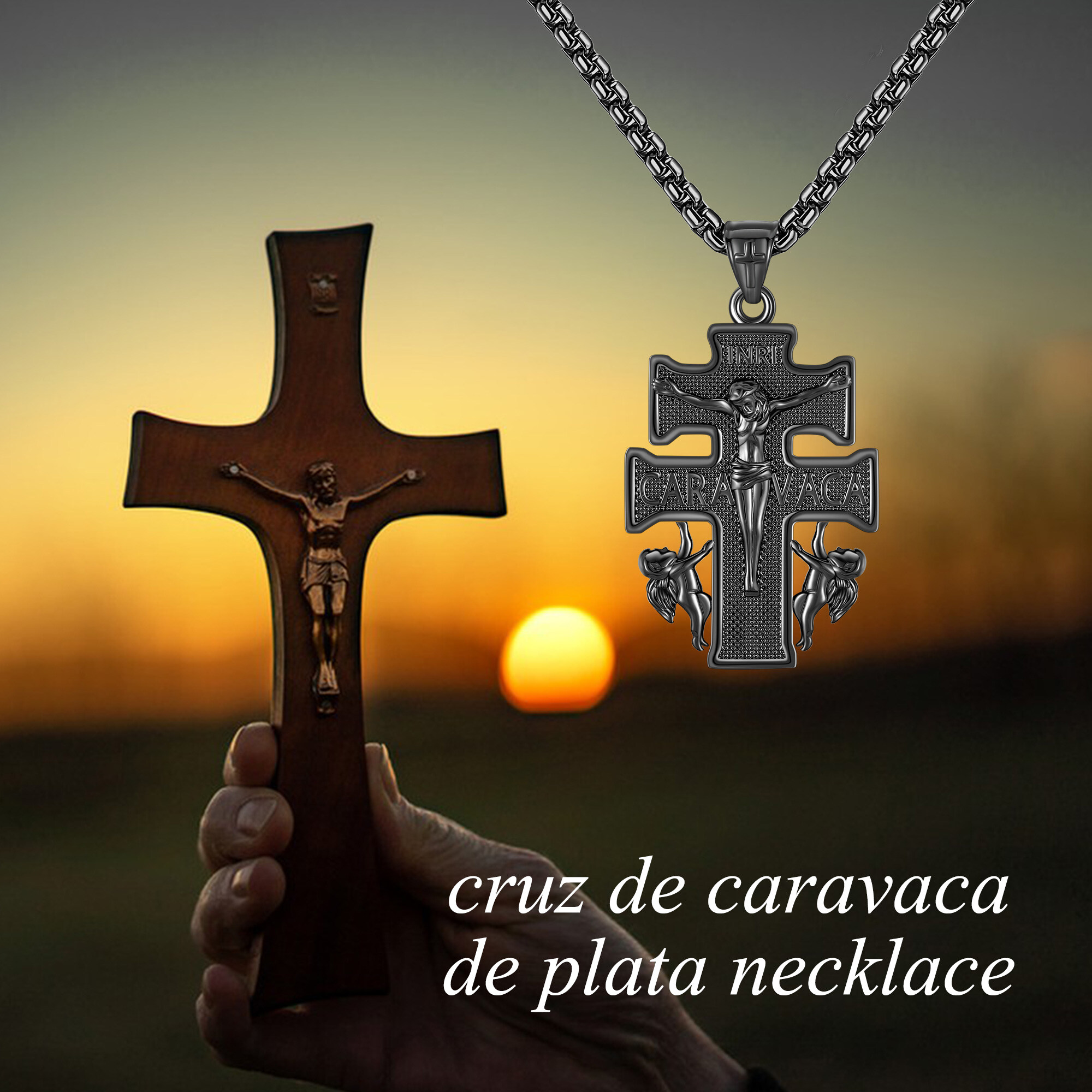 925 Sterling Silver Gunmetal Plated Cruz de Caravaca Necklace